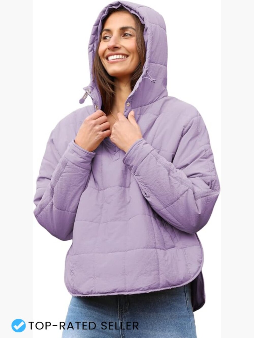 Oversized Hooded Puffer Jacket Lightweight Quilted Winter Coat Loose Fit